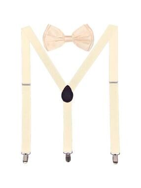 Men AB Elastic Band Macaroon Cream Suspender With Maching Polyester Bowtie